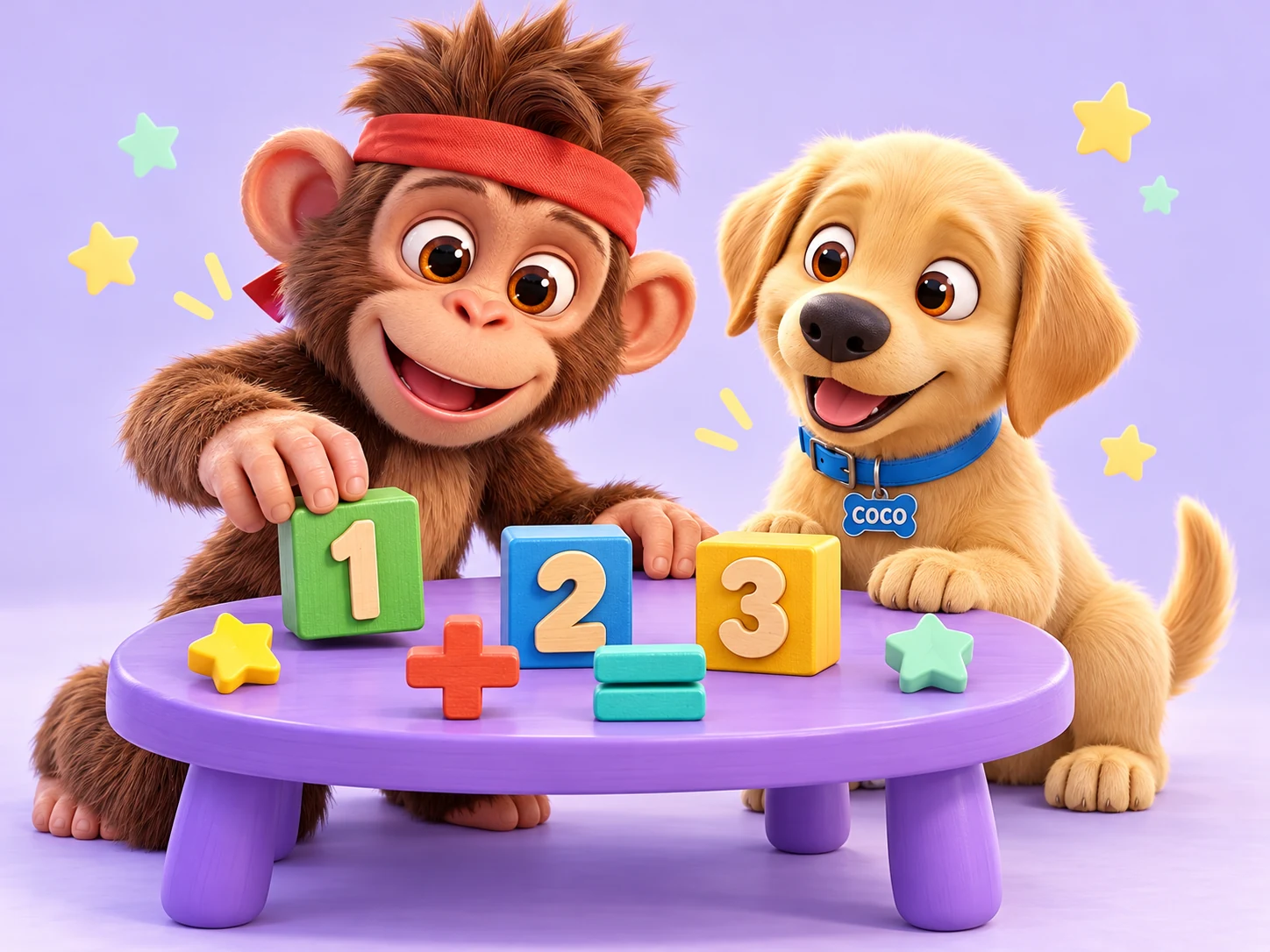 Bonz and Coco exploring colorful number blocks together